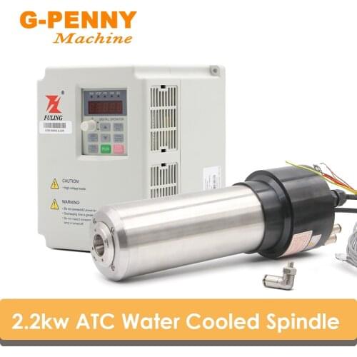 New Arrival! 2.2kw Water Cooled Spindle ATC Spindle Motor 220v Rotating spdeed 24000rpm 4 Pole 800Hz & 2.2kw Fuling Inverter