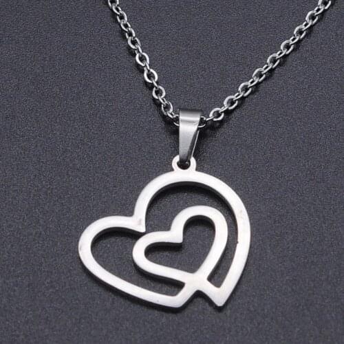 Double Heart Stainless Steel Charm Necklace for Women Accept OEM Order Dropshipping Wholesale Fashion Jewelry Necklaces