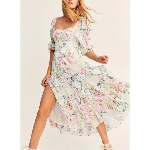 GypsyLady Floral Printed Maxi Dress Vintage Boho Summer Women Dresses Casual Chic Backless Sexy Ladies Beach Female Dress 2021
