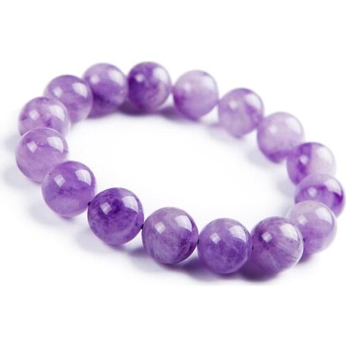 Genuine Lavender P Crystal Women Romantic Round Bead Stretch Bracelets 14mm