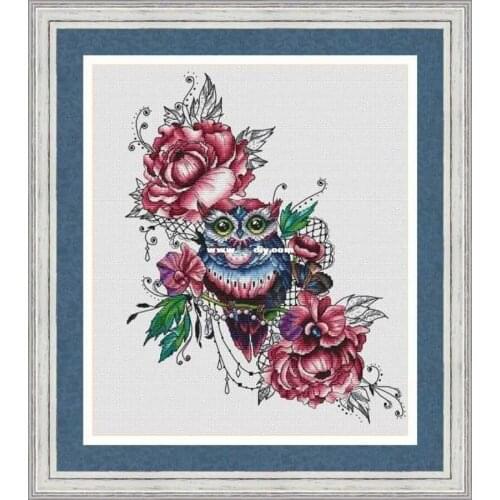 Drop Shipping Embroidery Owls and Flowers Counted Cross Stitch Supplies with 100% Cotton Flosses & Free Shipping for Wall Decor