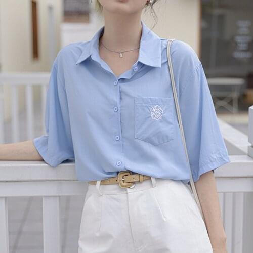 QOERLIN White Short Sleeve Shirt Female 2021 Summer New Embroidery French Retro Blouse Plus Size Womens Tops and Blouses Elegant