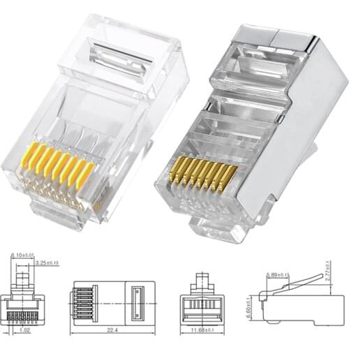 Cat 6 RJ45 Connector Crimp Gold Plated 8P8C Ethernet Lan Network Cable Crystal Plug Shielded and Unshielded Cat6 Modular Plug
