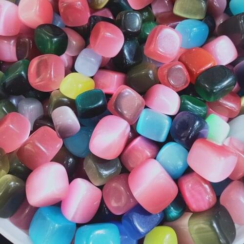 Mixed color Tumbled stone cats eye Quartz Natural opal Crystal gravel cube Yoga stone with gift set Healing