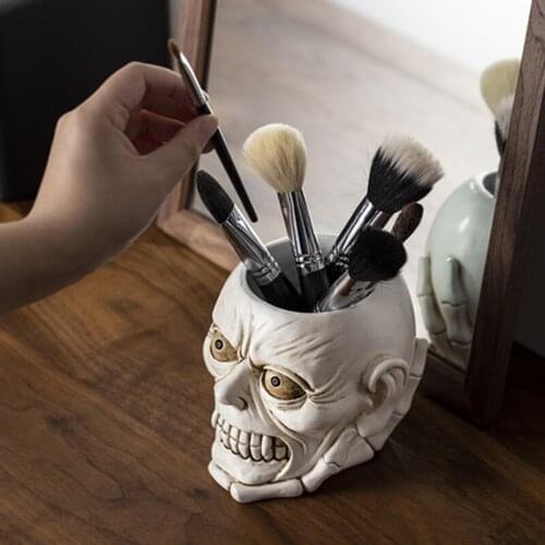 Skull Pen Pencil Keyring Makeup Brush Holder Retro Funnys Storage Bucket for Home Decor Halloween Gift TS1