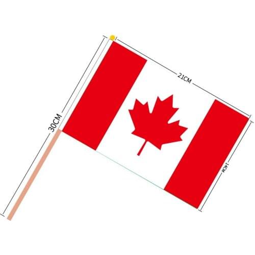 100Pcs 14*21Cm A plastic Stick Canada hand flag Handflag Pennant Of Canada
