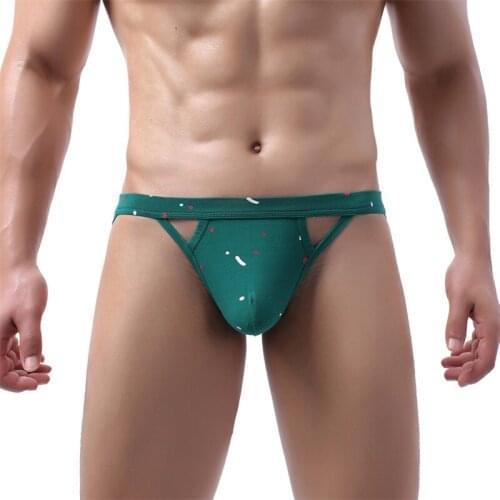 Cotton Mens Briefs T-Back G-String Backless Briefs Sexy Lingerie Breathable Printing Tangas Thongs Underwear Male Underpants