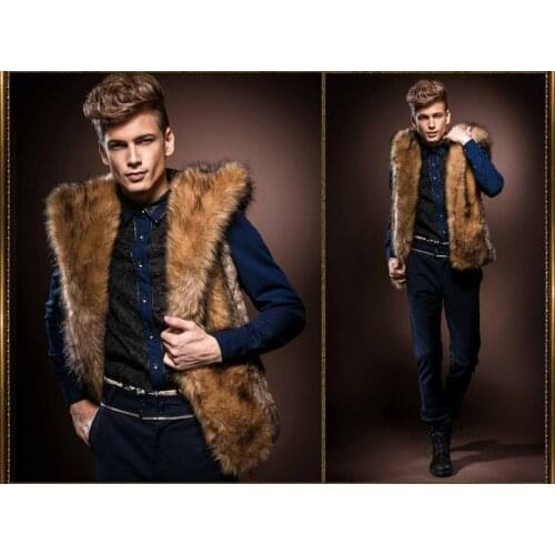 Baroque Retro Style Vintage Mens Luxurious autumn winter male Luxury Fur Collar Leather Coat jacket Wool vest hooded hoodie