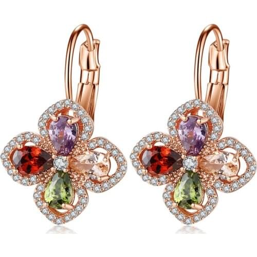 YJGS New Flower Zircon Color Luxury Dangle Earrings Hot Selling Boutique Unique For Women Pendiente Girlfriend Birthday Gifts