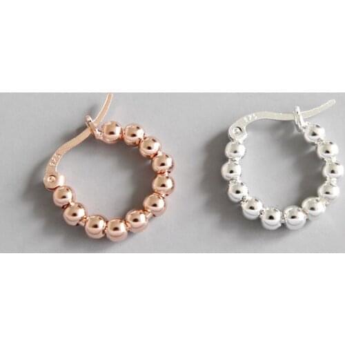 Pink gold color 925 sterling silver hoop earrings for women bijoux, trendy beads hoops earings woman sterling silver jewelry