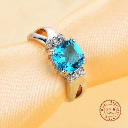 2019 New Trendy Luxury Solid Ocean Blue Cubic Zirconia White CZ Silver Color Ring For Women Engagement Ring Femme Jewelry