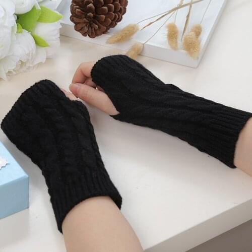 Winter New Ladies Gloves Half-Finger Fingerless Hand Warmers Fashion Knitted Outdoor Windproof Long-Sleeved Arm Sleeves