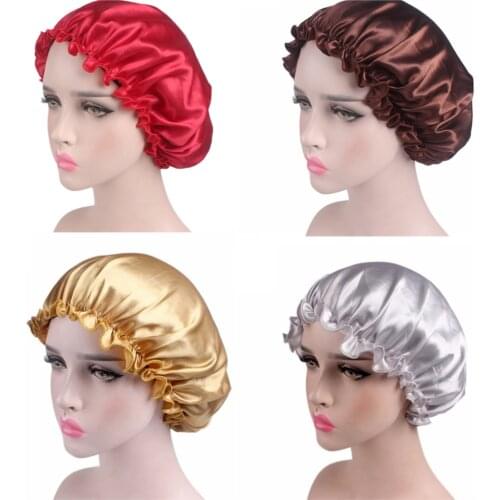 1X Silk Bonnet Bonnet Femme Head Cover Flower Elastic Band Women Night Sleep Cap Hair Satin Bonnet For Sleeping Shower Cap