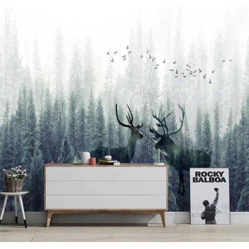 Milofi custom 3D wallpaper mural modern fresh abstract forest elk landscape Nordic background wall home decoration wallpaper
