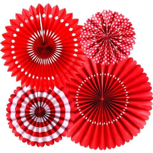 4 pcs/Set Diy Hanging Paper Fans Set Assorted Size Snow Flower Paper Fan for Party Wedding Birthday Babyshower Indoor OutDoor