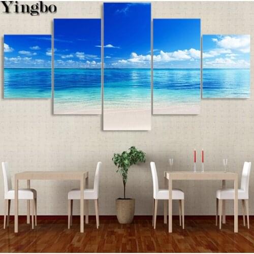 5 Panel Blue Sky Seascape Diamond Painting Diy Full Square Round Drill 5D Diamond Embroidery Mosaic Needlework Home Decor