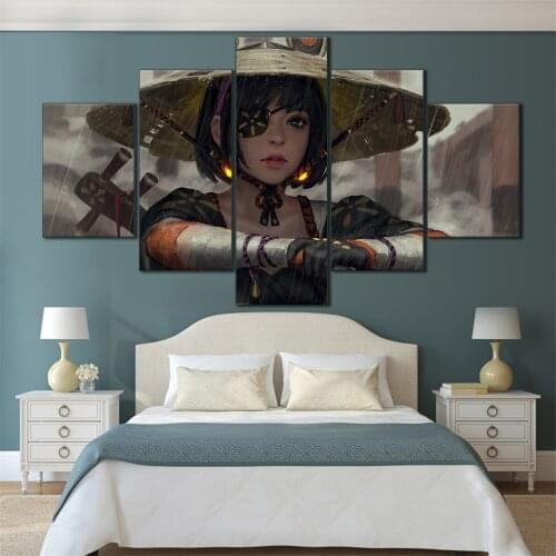 5 Pieces HD Canvas Painting Print Anime Beautiful Girl Picture For Modern Decorative Bedroom Living Room Home Wall Art Decor