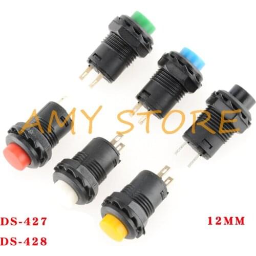 5pcs Red YEL BLE GRN WHT BLK Round DS-428/228 Maintained DS-427/227 Momentary PushButton Switch 12mm NO SPST AC125V/3A 250V/1.5A