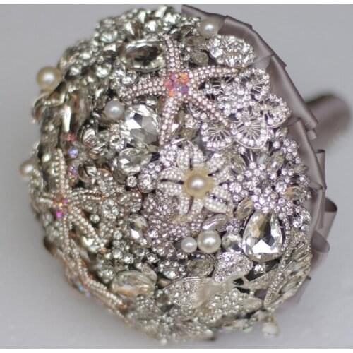 8-inch custom bridal bouquet,Silver brooch bouquet, diamond starfish beach wedding bouquet sea star