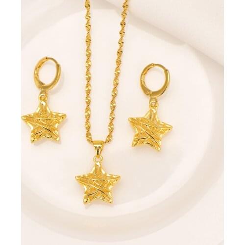 Bangrui Trendy Gold Color Five-pointed Star Pendant Necklace Earrings For Women Elegant Jewelry Sets African Arab Jewelry Gifts
