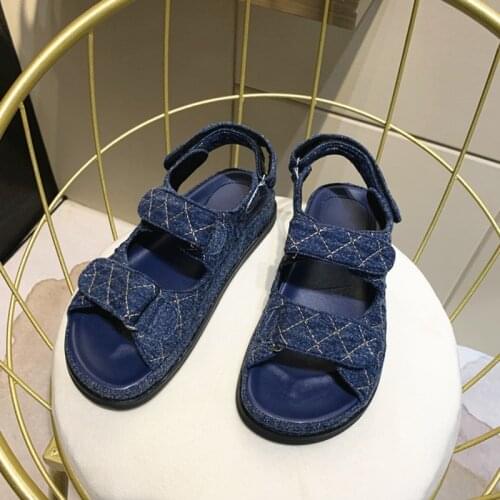 Fairy Blue hook & loop double band open toe women sandals summer elevated shoes women soft leather antiskid femmes sandalias2020