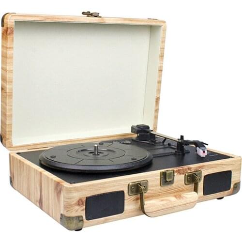 Suitcase Record Player Vintage Phonograph 3-Speed Belt-Driven Turntable Record Player with Aux in RCA Output Headphone Jack
