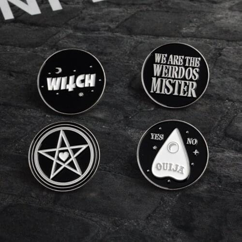 Halloween Black Round Witch,ouija,weirdos,pentagram Enamel pins Lapel pins Witch Wizard Magic Wiccan Jewelry for women