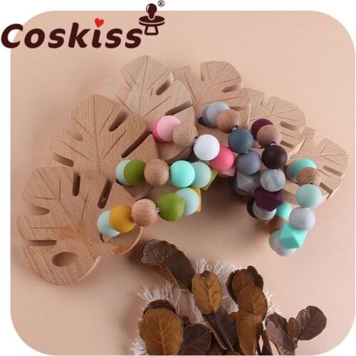 Coskiss Beech Banana Animal Leaf Teething RingBaby Toys Do Not Contain BAP Newborn Baby Teether Bracelet Wood Teether Toy
