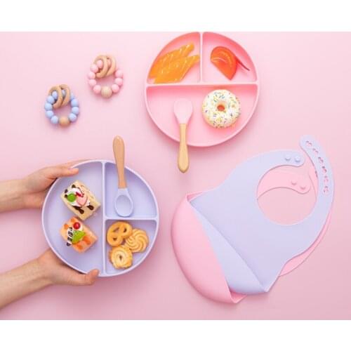 6 Pcs/set Baby Silicone Bowl Bibs Cup Waterproof BPA Free Dishes Dining Silicone Tableware Feeding Dinner Set Children Products