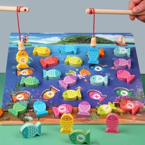 Preschool Wooden Alphanumeric Montessori Toys Magnetic Fishing Game Baby Puzzle Teaching Aids Early Educational Toy for Children