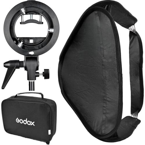 Godox S-Type Speedlite Bracket Comet Mount Holder + 40 x 40cm Softbox for Studio Photography