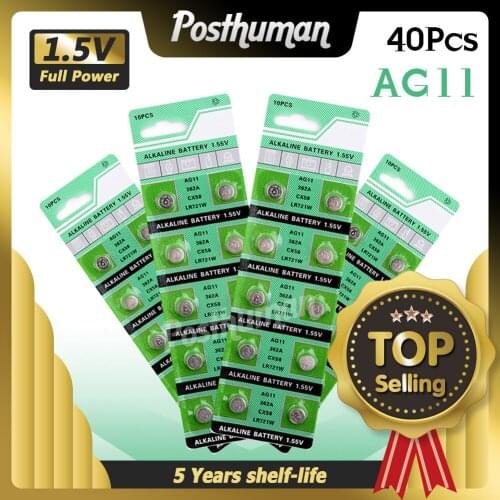 40pcs/pack 1.55V AG11 SR721SW Button Battery SR721 162 LR721 362 Cell Coin Alkaline Batteries For Watch Toys Remote