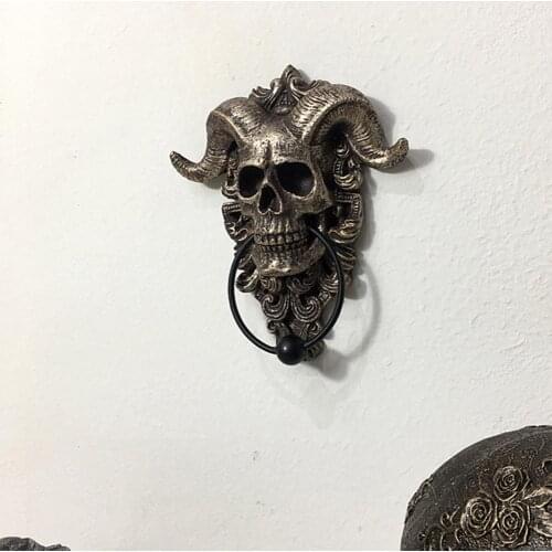 Retro Art Door Ring Hell Demon Horned Skull Hanging Door Knocker Heavy Duty Gothic Doorknocker-perfect Home Decoration Knocker