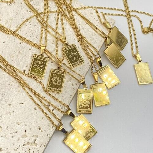 2021 Vintage Religion Necklace For Women Gold Stainless Steel Totem Sign Chain Necklace Sun Star World Empress Pendant Jewelry