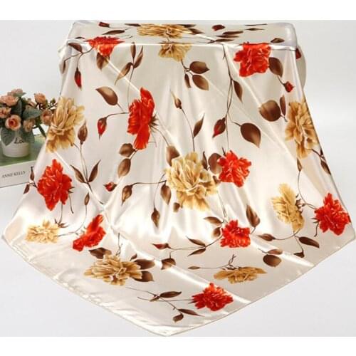 Fashion Silk Satin Women Hair Scarf Floral Print Handkerchief Shawls And Wraps Hijab Scarfs Female Neck Scarves For Lady 90*90cm