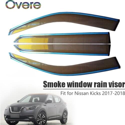 Overe 4Pcs/1Set Smoke Window Rain Visor For Nissan Kicks 2017 2018 Car-styling ABS Awnings Shelters Guard Car accessories
