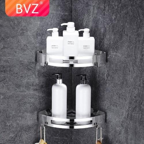 BVZ 304 Stainless Steel Bathroom Shelf Bath Shampoo Holder Shower Basket Corner Shelves Kitchen Storage Bathroom Accessories