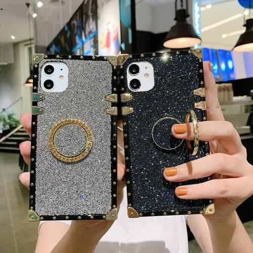 Anti Fall Square Case For Samsung A51 A50 A10 A20 A70 A750 A10S A20S M30S A81 A71 A91 Bling Glitter Particle Diamond Stand Coque