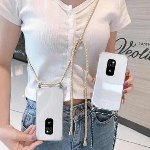 Clear TPU Airbag Case For Motorola Defy 2021 Edge 20 Pro G Stylus 5G G60 G40 Fusion Crossbody Lanyard Cover For Moto E7i Power