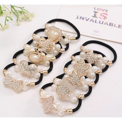 Ponytail Pearls Headbands Holder Girls Scrunchies Vintage Elastic Hair Bands Rubber Rope Headdress Women Hair Styling Accessorie