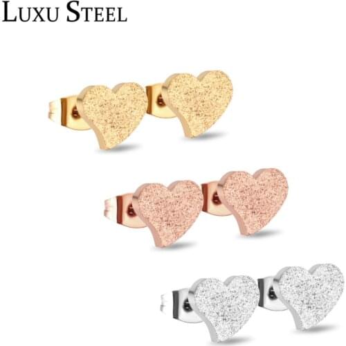 LUXUSTEEL Safety Pin Earrings Stainless Steel 3pairs Heart Stud Earrings Fashion Jewelry 2020 pendientes Mujer Party Wholesale