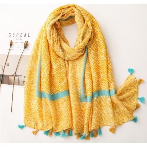 Lady Fashion Yellow Leopard Zebra Tassel Viscose Shawl Scarf Aztec Striped Head Wraps Pashmina Stole Muslim Hijab Sjaal 180*90Cm