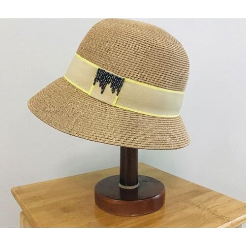 French Elegant Summer Womens Fashion Fine Straw Hats For Women Bucket Cap Fishermans Hat Retro Knitted Beach Basin Bucket Caps