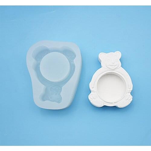 Cute Bear Candle Holder Silicone Mold for Making Plaster Clay Concrete Cement Storage Tray Moulds