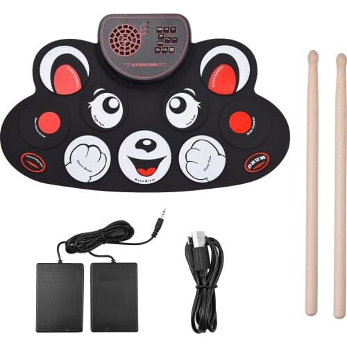 Foldable Electronic Drum Pad Digital Drum 10 Rhythms Record 3.5mm Microphone Input Headphone Monitoring External Speaker Output