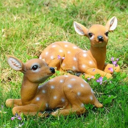 2Pcs Sika Deer Statue Sculpture Ornaments Animal Model Art Craft Outdoor Garden Decoration Ornament Simulation Sika Party Deer