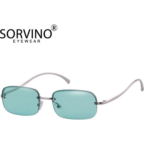 SORVINO Retro Designer Sunglasses Men Women 2019 High Quality Luxury Brand Small Tiny Frameless Blue Crystal Sun Glasses P371