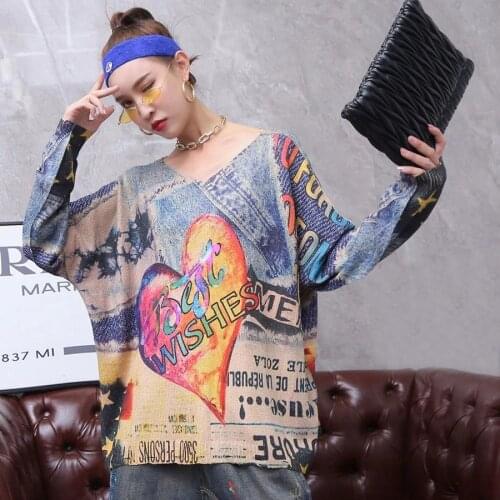 Vintage European Knitted Sweater 2020 New Autumn O-neck Pullover Women Letter Heart Print Street Style Sweater