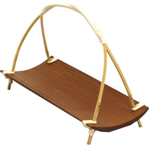 Japan Style Creative Tea Towel Tray Holder Bamboo Small Grip Handle Snack Dessert Platter Tray Dessert Serving Tray Tool Decor