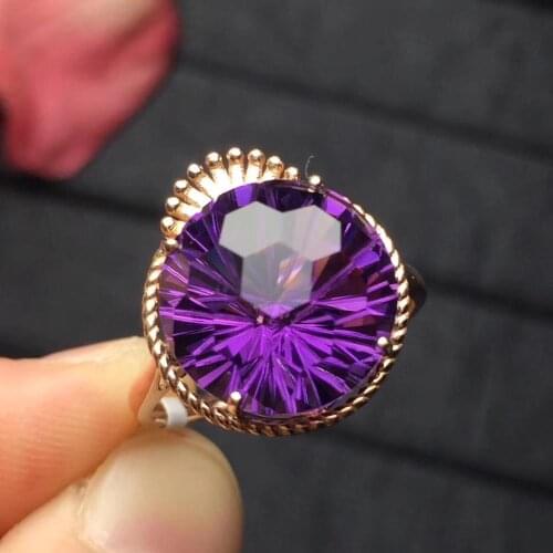 Fine Jewelry Real Pure 18K Gold Jewelry AU750 Round Shape 100% Natural Amethyst Gemstones Female Rings for Women Fine Ring